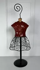 Mannequin Dress Form Tabletop Ceramic Filigree Metal Wire Stand Red Brown