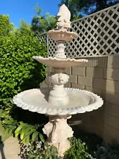 HAND CARVED 3 TIER MARBLE FOUNTAIN,DECORATIVE FISH & LION CARVINGS. ORIG OWNER