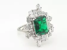 2ct Green Emerald Natural Estate Cocktail Engagement Ring 14K SOLID White Gold