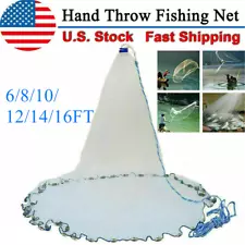 6/8/10/12/16FT Fishing Cast Net Bait Easy Throw Hand Cast Strong Nylon Mesh USA