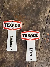 TEXACO STATION VINTAGE PORCELAIN GAS AND OIL RESTROOM SIGNS