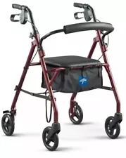 Rollator Walker with Seat Steel Rolling Walker with 6-inch Wheels Up To 350 Lbs