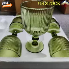 6 Pcs 13 Oz Vintage Green Drinking Glasses Stemmed Goblets Parties Weddings New