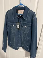 True Religion Men’s Denim Trucker Jean Jacket Blue Button Up Sz L New With Tags