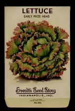 1940's LETTUCE PRIZE HEAD LITHO SEED PACKET- EVERITT'S SEED, INDIANAPOLIS,IND