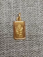 Pamp Suisse 1 Gram Rosa .999 Fine Gold Bar In 21k Bezel Pendant Charm 1.7 Grams