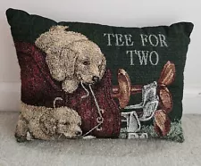 Golf Tapestry Pillow Puppies Throw Accent 9" x 12" Tee for Two Golden Retriever