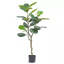 VEVOR Artificial Fiddle Leaf Fig Tree 4ft Tall Faux Ficus Lyrata Fake Silk Plant