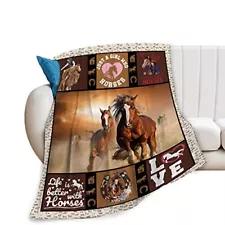 Horse Throw Blanket for Girls Boys Horse Print Blanket Gifts for Women Man Ad...