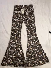 Flower Power Bell Bottom Flare Stretch High Waist Boho Hippie Legging Pants