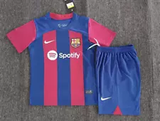 New Barcelona Lewandoski #9 Home Youth Kids Soccer Uniform Mbappe Messi Ronaldo