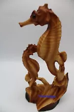 Seahorse Family Statue Faux Wood Carved Statue Hand Painted New