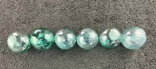 LOT OF 6 Vintage Hand Blown Green Glass Orb Fishing Net Float Ball Globe Buoy 3"