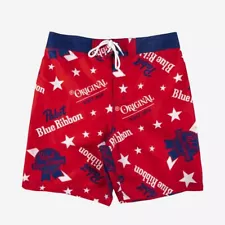 Pabst Blue Ribbon Men's Board Shorts Swim Shorts Trunk Swimwear UPF 50+, Red XL