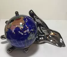 Kalifano World In Your Hand - Gemstone Globe With Gun Metal Color Base for DESK