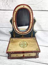 Small Handmade Wooden Dressing Table Mirror With Drawer Antiqued