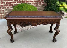 Antique French Coffee Table Paw Feet Renaissance Revival Bench Window Seat Oak