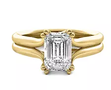 Emerald Cut Diamond Ring Solitaire Double Row 3.66 Ct G VS1 Lab Grown 14k Gold