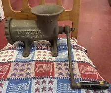 antique “ENTERPRISE” (NO 32) TINNED HAND-CRANK MEAT GRINDER vintage HEAVY DUTY