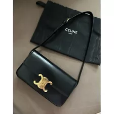 Celine Triomphe Claude Black Calf Leather Shoulder Bag