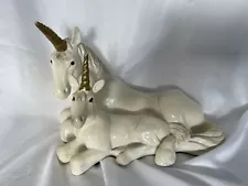 Universal Statues Corp. Mother & Foal Unicorn Statue White Unicorn Made In USA