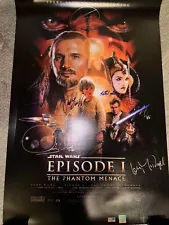 Star Wars Episode I The Phantom Menace Movie Poster Cast Signed Rare 1 COA