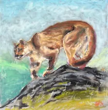 original art for sale by artist, oil pastel, wildcat