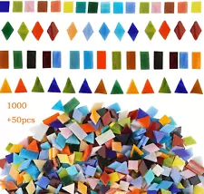 Lanyani 1050 Pieces Mixed Shapes Glass Mosaic Tiles for Crafts, Colorful Stained