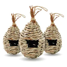 3Pack Handwoven Straw Hanging Hummingbird House Grass Bird Nest Bird Feeder