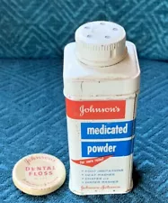 1959 Tin JOHNSON & JOHNSON Medicated POWDER Talc & Johnson's Dental Floss Round