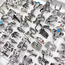 100Pcs/Lot Fashion Snake Frog Dragon Animal Silver Biker Rings Men Women Antique