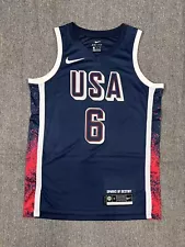 LeBron James #6 TEAM USA Basketball Jersey NWT 2024 Olympics NBA Blue Size M