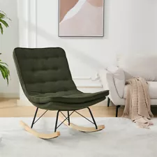 Rocking Chair Upholstered Lounge Chair Comfortable Lazy Rocker Chair Dark Green