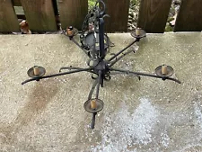 Vtg Medieval GOTHIC Iron Hanging Chandelier 5 Light CEILING FIXTURE Candelabra