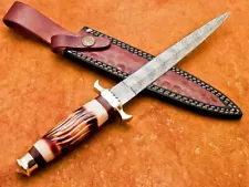 Authentic HAND FORGED DAMASCUS 12.0" DAGGER HUNTING KNIFE CAMEL BONE, - IM-6565