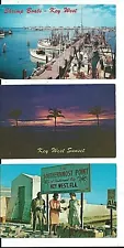 3 vintage FLORIDA KEY WEST Postcards SHRIMP BOATS Sunset Giant CONCH Shells SALE