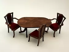 Vintage Doll's House Furniture Wooden Dinning Chairs And Table