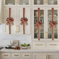 4-PC Buffalo Check Kitchen Cabinet Christmas Red Green Plaid Bows Holiday Decor