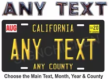 California Black License Plate, custom TEXT, VANITY, *TEXT LOOKS EMBOSSED*