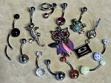 Lot of body jewelry barbells Cassette Articulated Owl Lizard, Frog Smiley Clean