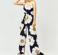 Warehouse Melody Navy White Floral Jumpsuit With Belt UK 16 New. B8