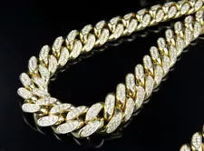 Half Kilo Yellow Gold Mens Miami Cuban Link Genuine Diamond Chain Necklace 28.5