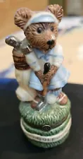 Limoge Style Trinket Box - Bear Golfer with Baby Bear and Hole Flag