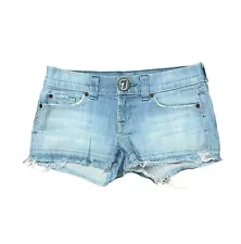 7 For All Mankind Cut-off Frayed Hem Low Rise Distressed Denim Jean Shorts Sz 27