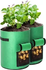 2 Pack 10 Gallon Potato Grow Bags with Flap and Handles, Plant Container Pots gr