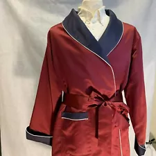 Mens Long Silk Satin Robe - Burgundy -Navy With White Piping '' 5 Day Delivery''