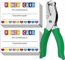 200 PCS Punch Cards, Incentive Card with Handheld Puncher Kit Heart Shaped Incen