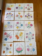 15 Vintage 1940s hand embroidered and appliqued Quilt blocks floral & butterfly