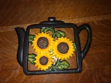 Cast Iron Trivet-Sunflowers-Coffee Pot/Tea Kettle-6" x 8"