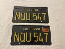 Vintage Pair Of Black California License Plates NQU 547 Used 1965 Tag